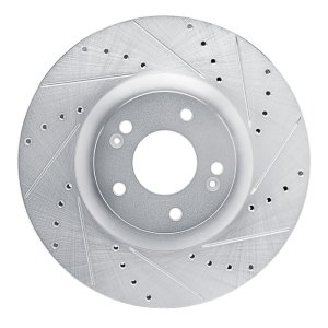 Hyundai Santa Cruz Brake Rotor (1) - Front Right - R1 Concepts - Drilled & Slotted - Silver - `21-`25